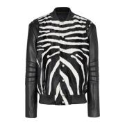 Balmain Skinnbomberjacka med zebramönster Black, Herr