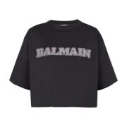 Balmain Kortad strten T-shirt Black, Dam