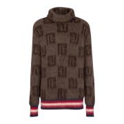 Balmain Borstad mohairtröja med monogramtryck Brown, Herr