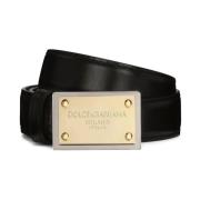 Dolce & Gabbana Ikoniskt Logo Plaque Läderbälte Black, Dam