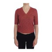 Dolce & Gabbana Röd ull tweedtröja med V-ringning Red, Dam