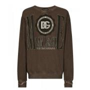 Dolce & Gabbana Brun Logo-Print Bomullssweatshirt Brown, Herr