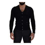 Dolce & Gabbana Klassisk Svart Ull Cardigan Tröja Black, Herr