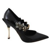 Dolce & Gabbana Svarta Läderkristall Mary Jane Pumps Black, Dam