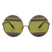Dolce & Gabbana Guld Oval Metall Kristall Solglasögon Yellow, Dam