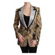 Dolce & Gabbana Svart Guld Jacquard Blazer Jacka Black, Dam