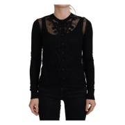 Dolce & Gabbana Svart blommig spetsknapp kofta tröja Black, Dam