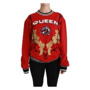 Dolce & Gabbana Röd Queen Love Paljetter Tröja Red, Dam