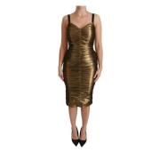 Dolce & Gabbana Guld Metallic Stretch Bodycon Rynkad Klänning Gray, Da...