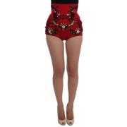 Dolce & Gabbana Silk Crystal Roses Högmidjade Shorts Red, Dam