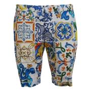 Dolce & Gabbana Majolica Print Bomull Chinos Shorts Multicolor, Herr