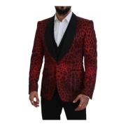Dolce & Gabbana Rött Leopardmönstrat 3-Delat Kostym Red, Herr