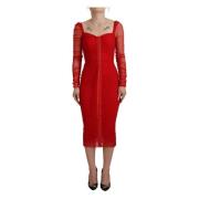 Dolce & Gabbana Röd Mesh Trim Bodycon Sheath Midi Klänning Red, Dam