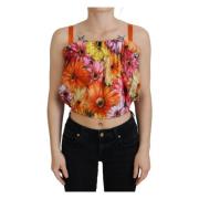 Dolce & Gabbana Blouse Cropped Floral Cotton Tank Top Multicolor, Dam