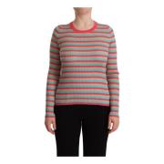 Dolce & Gabbana Silkig Randig Crew Neck Top Multicolor, Dam