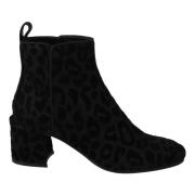 Dolce & Gabbana Svarta Leopard Dragkedja Ankelboots Black, Dam