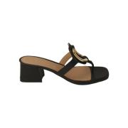 Unisa Svart Läder Fyrkantig Tå Sandal Black, Dam