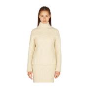 Jil Sander Hög hals Texturerad Stickad Tröja Beige, Dam