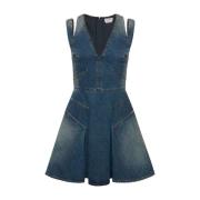 Alexander McQueen Blå Denim Miniklänning med Utskärningar Blue, Dam