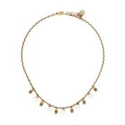 Alexander McQueen Gyllene Pärla Swarovski Skull Halsband Beige, Dam