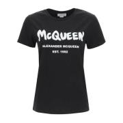 Alexander McQueen Bomull Logo T-Shirt Black, Dam