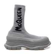 Alexander McQueen Logo-Print Sock-Stil Stövlar Gray, Herr