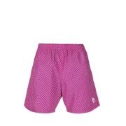 Alexander McQueen Badshorts med Skull-Print i Fuchsia Rosa och Blå Pin...