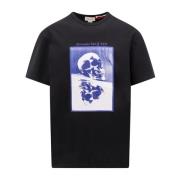 Alexander McQueen Svart bomullst-shirt med reflekterande skalletryck B...