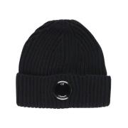 C.p. Company Svart Ribbad Merinoull Beanie för Män Black, Herr