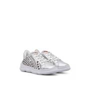 Love Moschino Silver Syntetiskt Läder Sneakers Gray, Dam