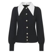 Gestuz Sofistikerad Randig Krage Cardigan Black, Dam