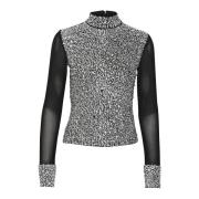 Gestuz Svart Mesh Diamant Topp Gray, Dam