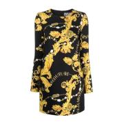 Versace Jeans Couture Barocktryck Långärmad Miniklänning Black, Dam