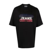 Versace Jeans Couture Svart T-shirt med Flockat Logotyp Black, Herr