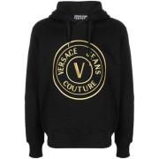 Versace Jeans Couture Svart Bomull Logo Huva Tröja Black, Herr