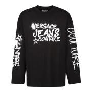 Versace Jeans Couture Svart Logo Dripping Långärmad T-Shirt Black, Her...