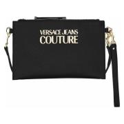 Versace Jeans Couture Logo Lock Saffiano PU Clutch Black, Dam
