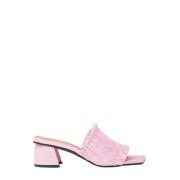 Ganni Tekniska Smock Kitten Heel Mules Pink, Dam