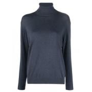 Brunello Cucinelli Blå Cashmere Roll-Neck Tröja Blue, Dam