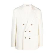 Brunello Cucinelli Naturlig Dubbelknäppt Blazer White, Herr