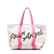 Palm Angels Canvas Tote Bag med Läderdetaljer White, Dam