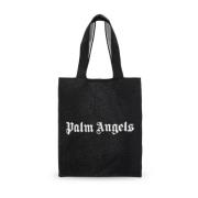 Palm Angels Svart Logotyp Stickad Shopper Väska Black, Herr