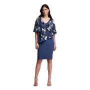 Joseph Ribkoff Blommig Chiffong Overlay Midi Klänning Blue, Dam