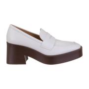 Tod's Läder Penny Loafer Platform Moccasins White, Dam