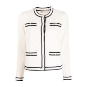 Tory Burch Fransk Kräm/Medium Navy Kendra Cardigan White, Dam