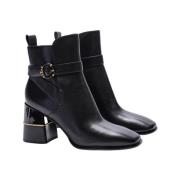 Tory Burch Svarta Läder Ankelboots med Klack Black, Dam