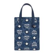 MCM Broderad canvas Aren handväska Blue, Dam