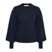 InWear Marinblå Puffärmstickad Tröja Blue, Dam