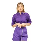 Patrizia Pepe Lila Bomull Poplin Crop Skjorta med Utility Ficka Purple...