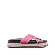 Kenzo Platta skor med korallrosa läder och bandanamönster Pink, Dam